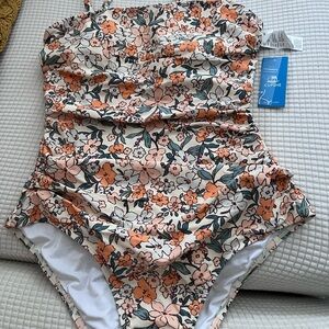 Cupshe Women’s Floral One Piece - Orange and Cream